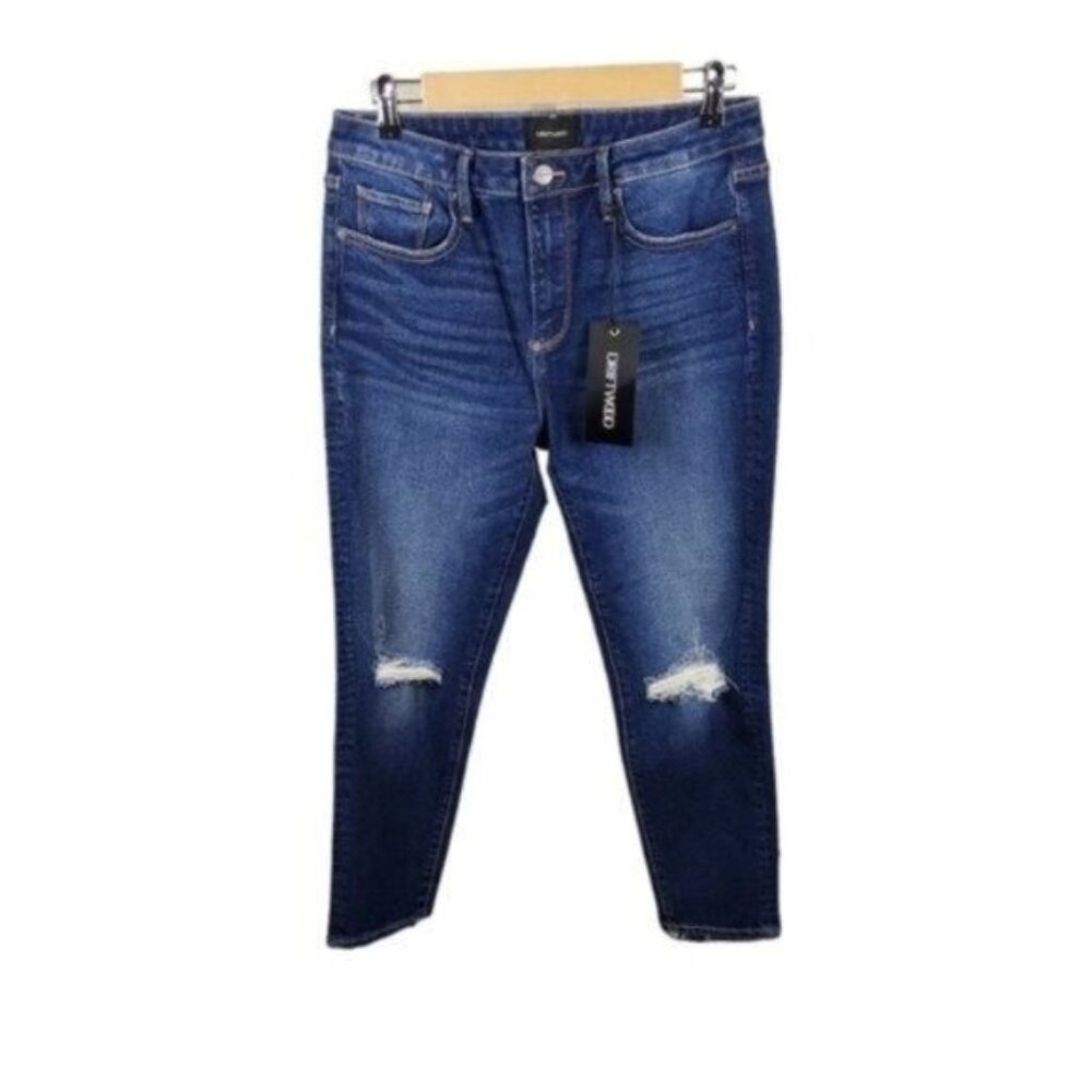 Driftwood Gizelle Distressedd Girlfriend Jeans In Dark Wash Blue Size 27